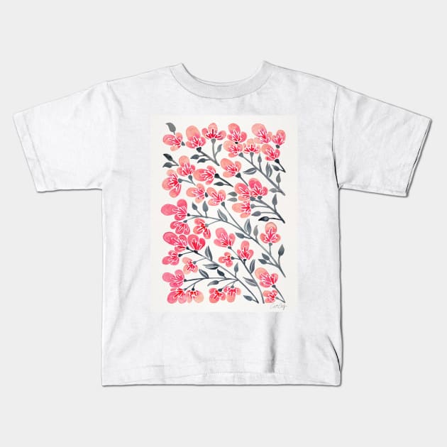 pink black cherry blossom Kids T-Shirt by CatCoq